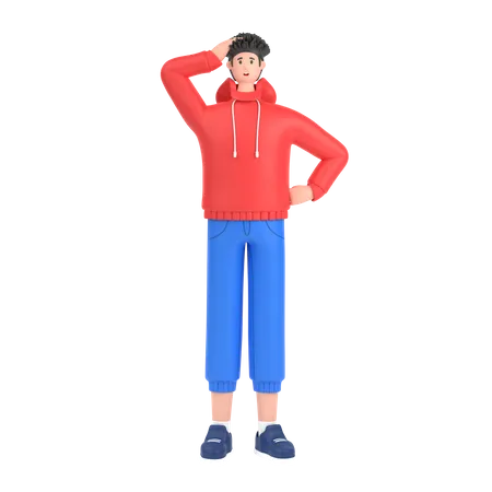 Confused boy holding hands on waist pose  3D Illustration