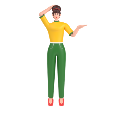 Confused girl holding hands on waist pose  3D Illustration