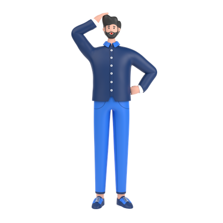 Confused man holding hands on waist pose  3D Illustration