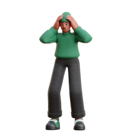 Confused Man is standing with both his hands on his head  3D Illustration