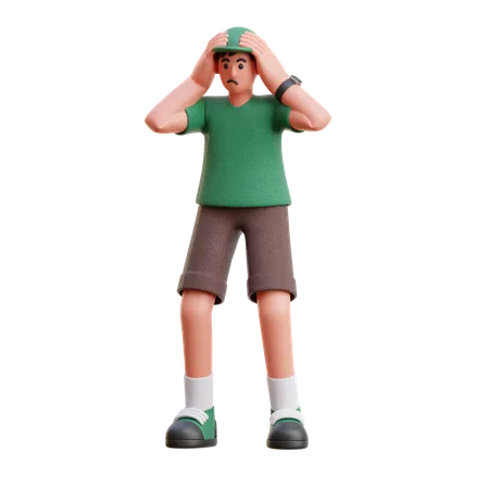 Confused Man is standing with both his hands on his head  3D Illustration