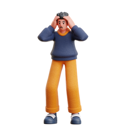 Confused Man is standing with both his hands on his head  3D Illustration