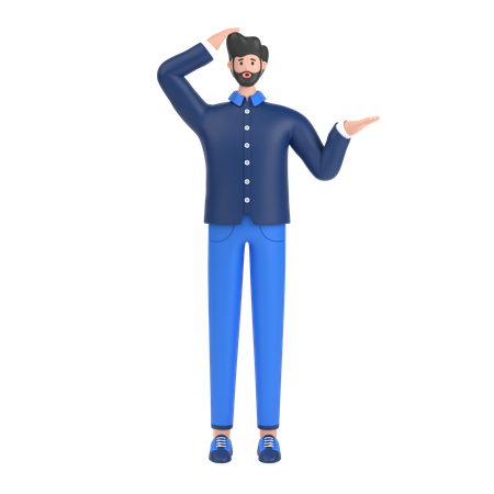 Confused man open palm showing copy space and holding hand on head  3D Illustration