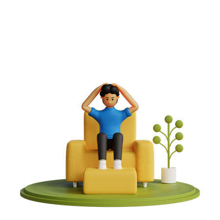 Confused Man sitting on chair  3D Illustration