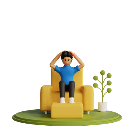 Confused Man sitting on chair  3D Illustration