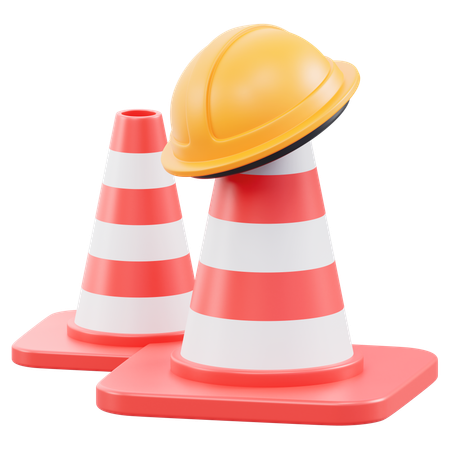 Construction Cone And Helmet  3D Icon