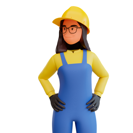 Construction worker standing with hands on waist  3D Illustration