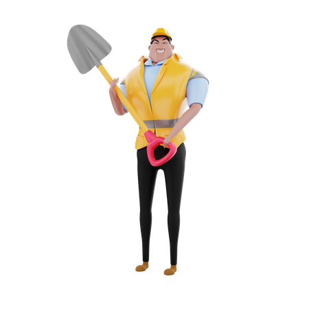 Construction worker with shovel  3D Illustration