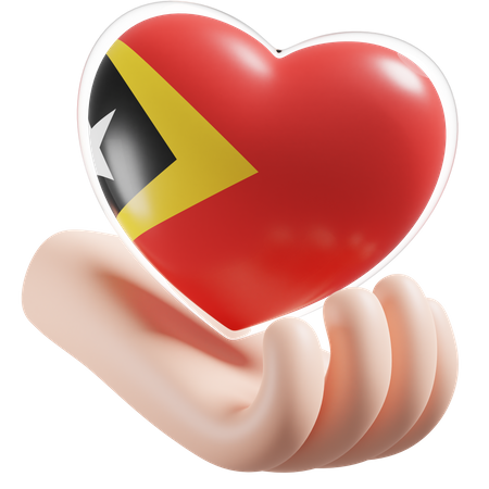 Corazón Cuidado De Las Manos Bandera De Timor Oriental  3D Icon