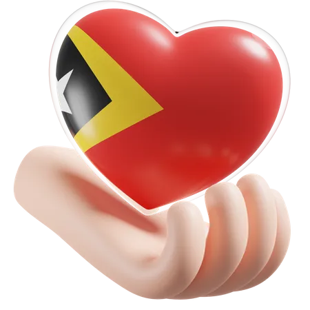 Corazón Cuidado De Las Manos Bandera De Timor Oriental  3D Icon