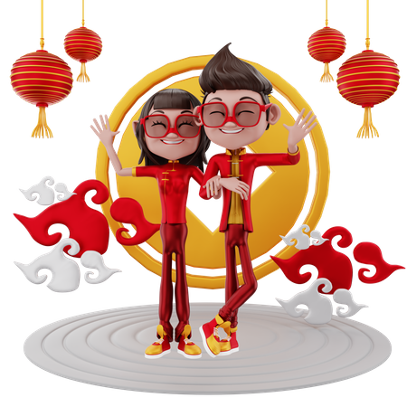 Couple celebrating Chinese new year  3D Illustration