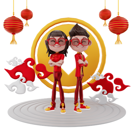 Couple celebrating Chinese new year  3D Illustration