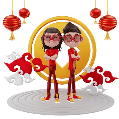 Couple celebrating Chinese new year  3D Illustration