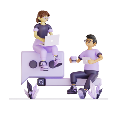 Couple Chilling Their Work together  3D Illustration