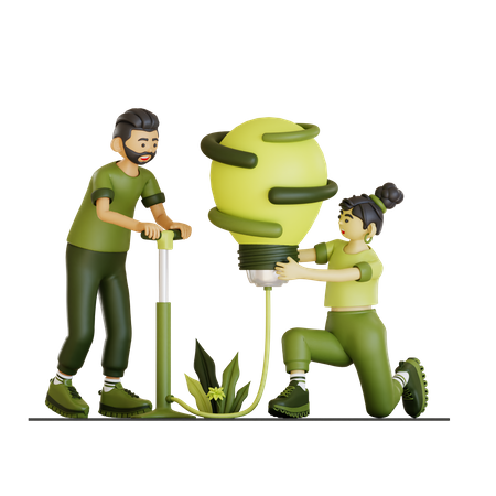 Couple Grow Up Pump Idea  3D Illustration