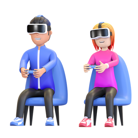 Couple playing virtual game  3D Illustration