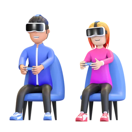 Couple playing virtual game  3D Illustration