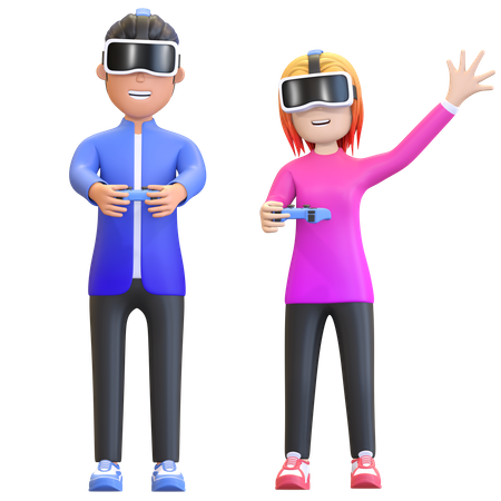 Couple virtual gamer  3D Illustration