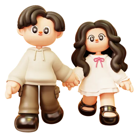 Couple Walking And Holding Hand  3D Illustration