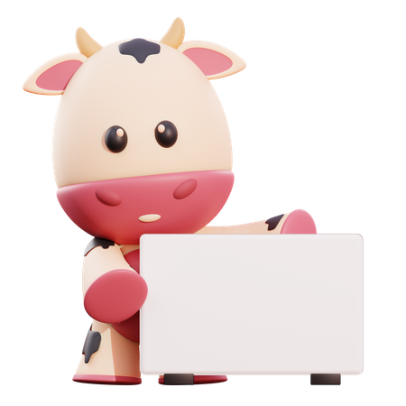 Cow Holding Placard  3D Illustration