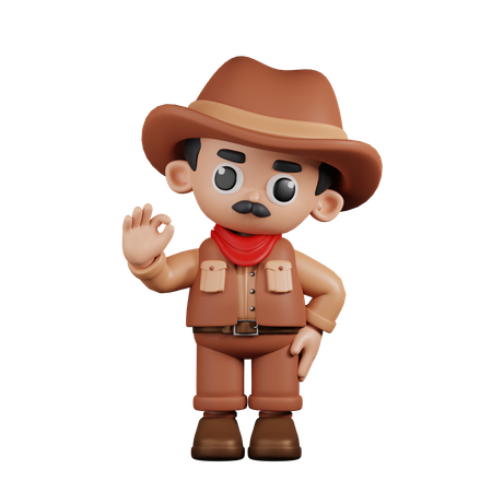 Cowboy Giving Ok Sign  3D Illustration