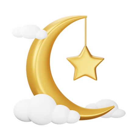 Crescent Moon And Star  3D Icon