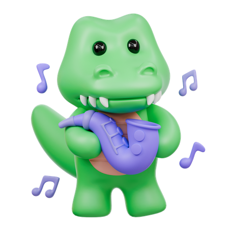 Crocodilo fofo tocando saxofone  3D Illustration