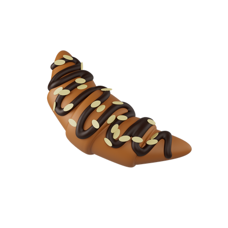 Croissant mit Schokoglasur und Mandelblättchen  3D Icon