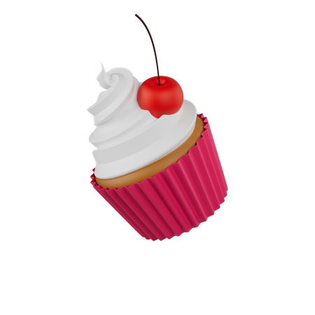 Cupcake mit Sahne und Kirschen  3D Icon