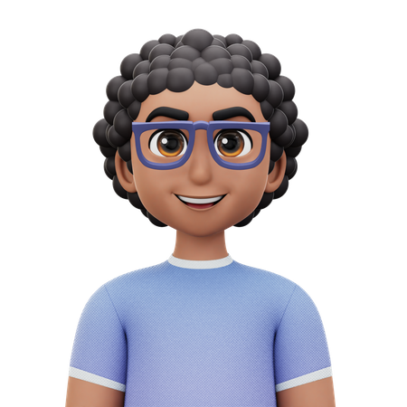 Curly Hair Man with Glasses  3D Icon