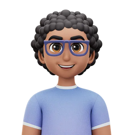 Curly Hair Man with Glasses  3D Icon