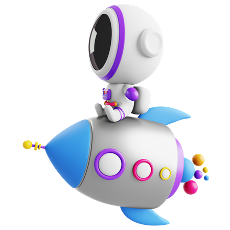 Cute Astronaut With Rocket  3D Icon