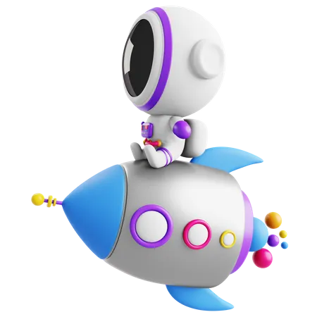 Cute Astronaut With Rocket  3D Icon