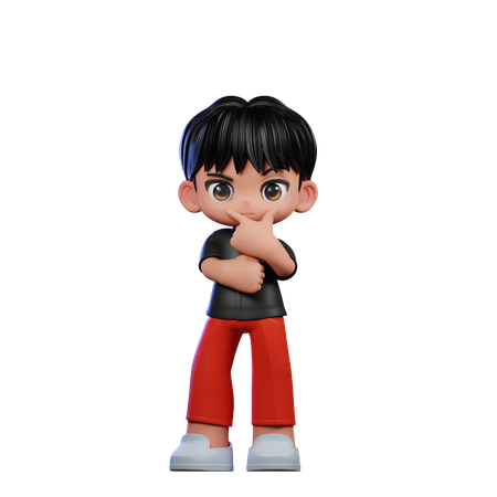 Cute Boy Doing Curious Pose  3D Illustration