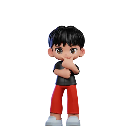 Cute Boy Doing Curious Pose  3D Illustration