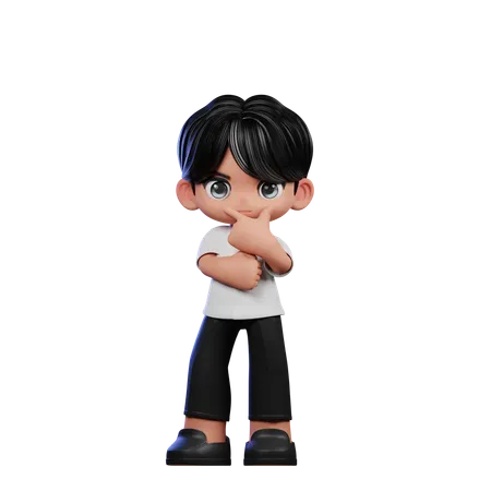 Cute Boy Doing Curious Pose  3D Illustration