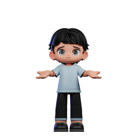 Cute Boy Doing No Idea Pose  3D Illustration