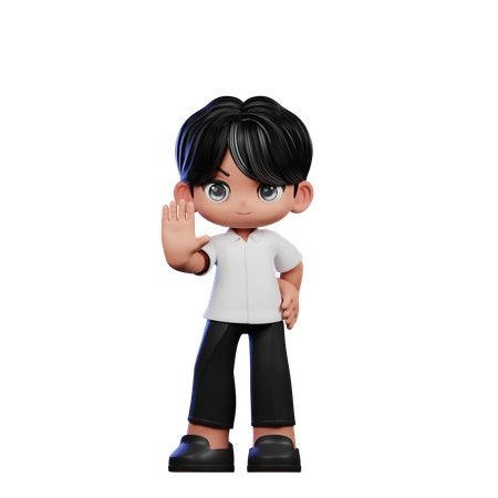 Cute Boy Doing Stop Sign Pose  3D Illustration