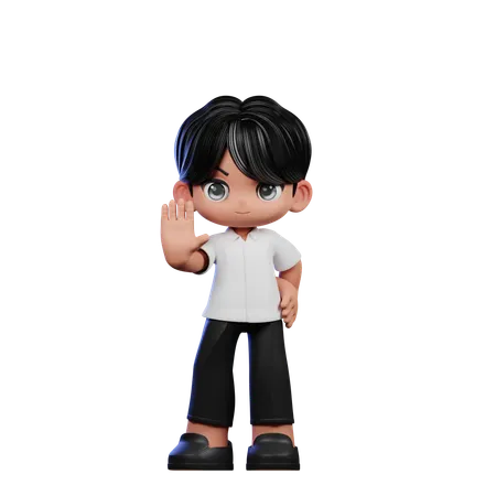 Cute Boy Doing Stop Sign Pose  3D Illustration