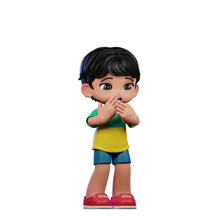 Cute Boy Giving Afraid Pose  3D Illustration