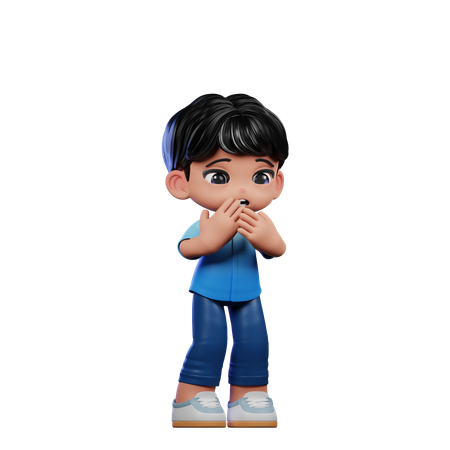 Cute Boy Giving Afraid Pose  3D Illustration