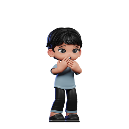 Cute Boy Giving Afraid Pose  3D Illustration