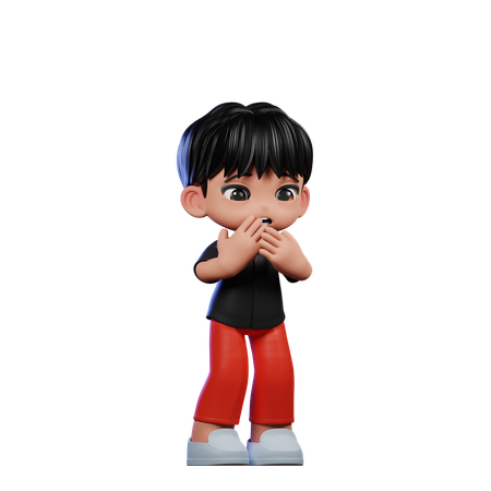 Cute Boy Giving Afraid Pose  3D Illustration