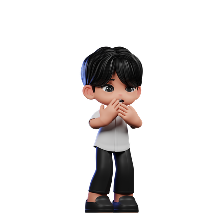 Cute Boy Giving Afraid Pose  3D Illustration