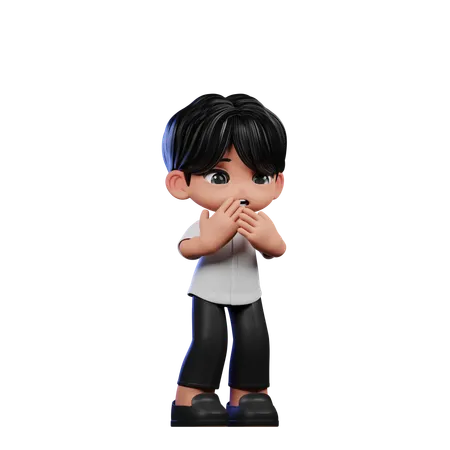 Cute Boy Giving Afraid Pose  3D Illustration