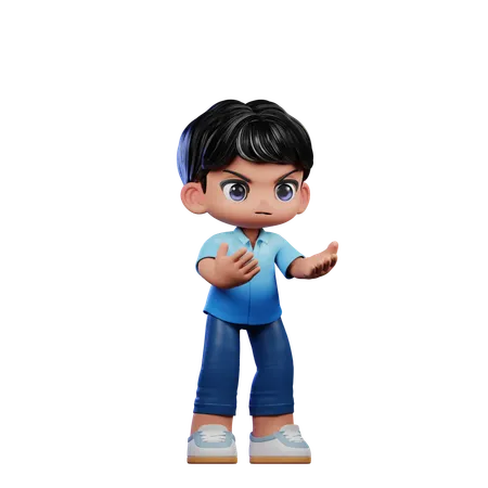 Cute Boy Giving Angry Pose  3D Illustration