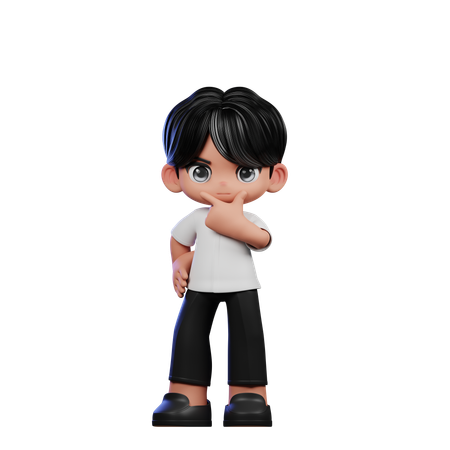 Cute Boy Giving Curious Pose  3D Illustration