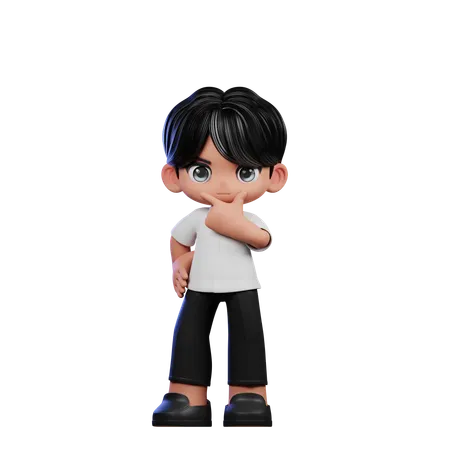 Cute Boy Giving Curious Pose  3D Illustration