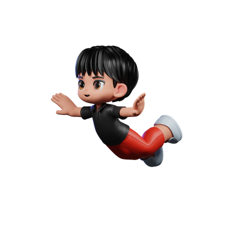 Cute Boy Giving Flying Pose  3D Illustration