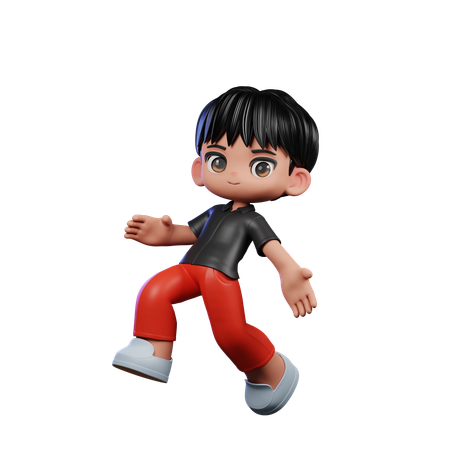 Cute Boy Giving Happy Jumping Pose  3D Illustration